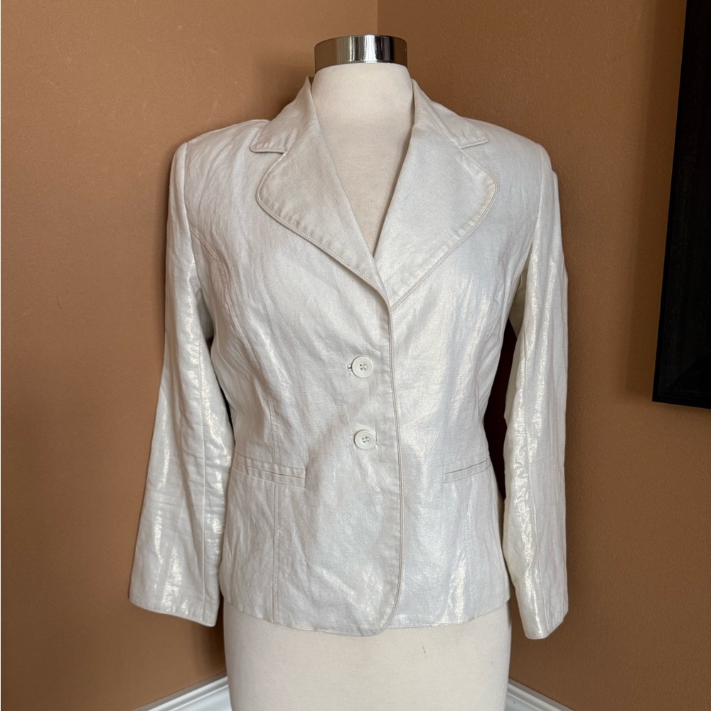 Clara Sun Woo Cream Metallic Linen Cotton Blazer Jacket Women’s Size M